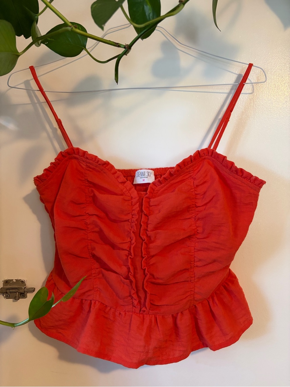 Red Orange Ruched Peplum Cami Top